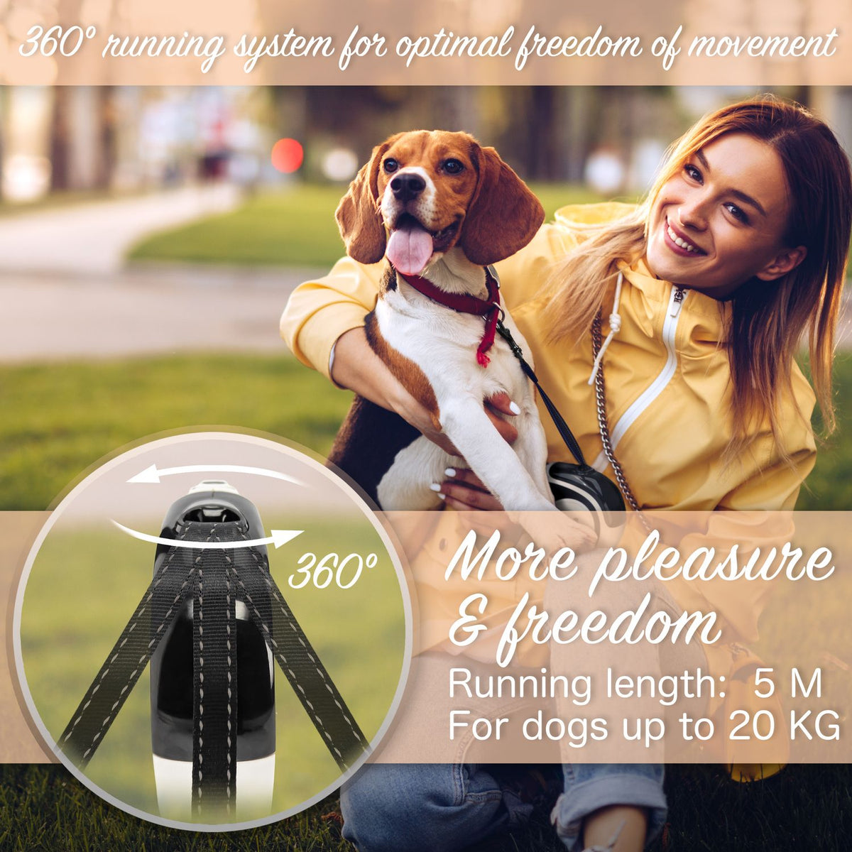 Bluzelle ReflectRun Automatik Rollleine 5m – Mit Reflektoren