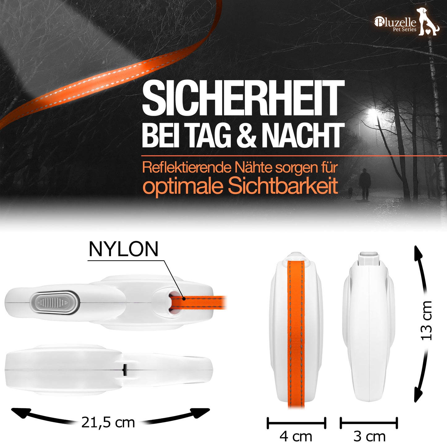 Bluzelle ShineFlex XXL Reflektor Roll-Leine – 8m Flexibilität & Sichtbarkeit