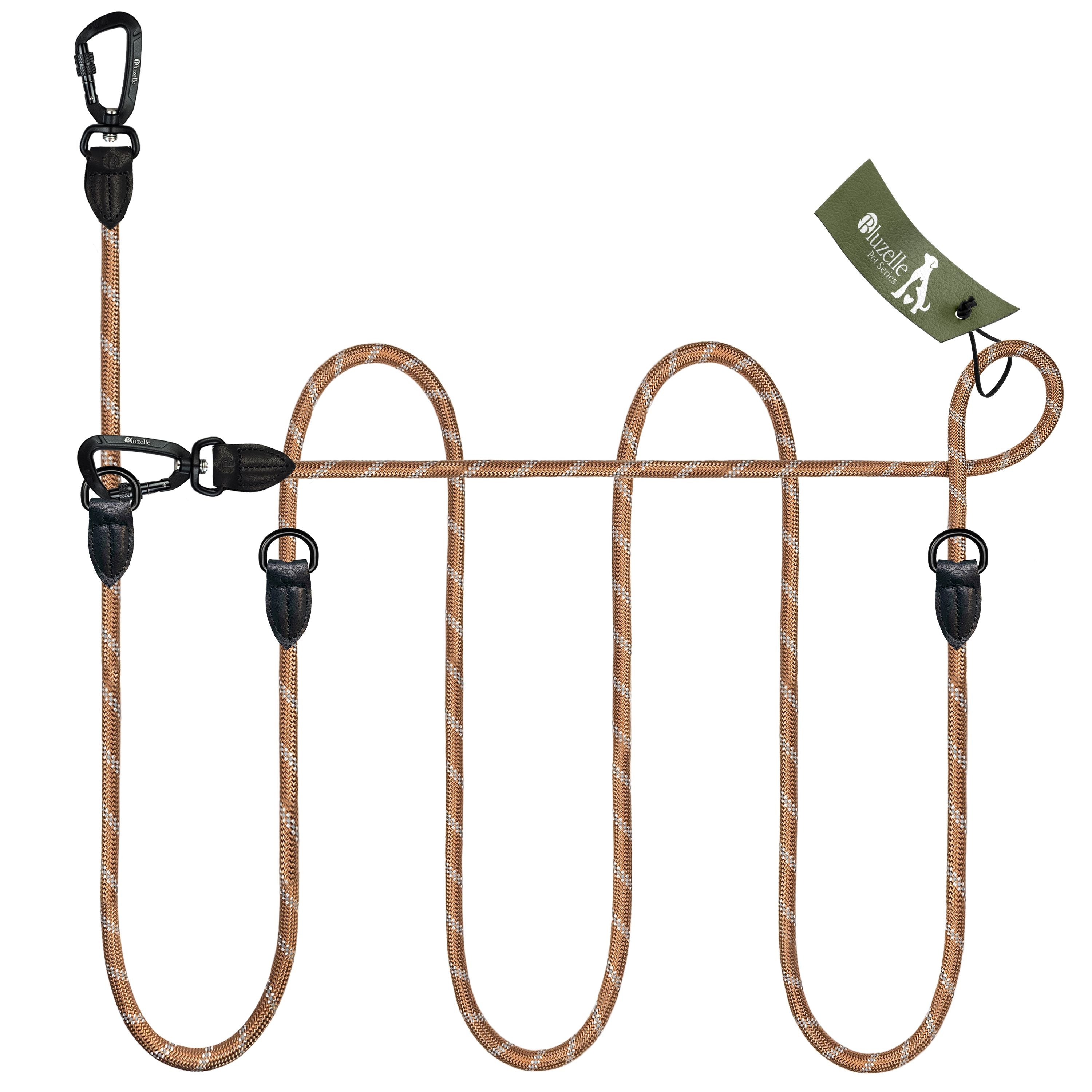 Bluzelle OutdoorFlex Hundeleine – 3-in-1 Multifunktionsleine mit Reflektoren Hellbraun