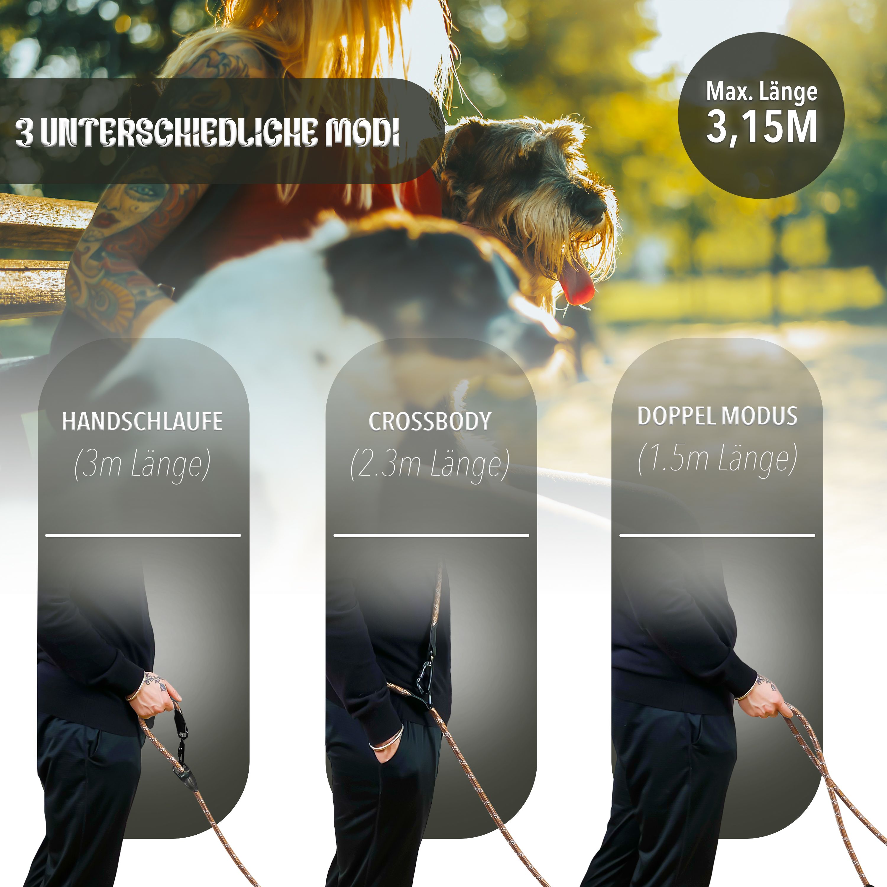 Bluzelle OutdoorFlex Hundeleine – 3-in-1 Multifunktionsleine mit Reflektoren