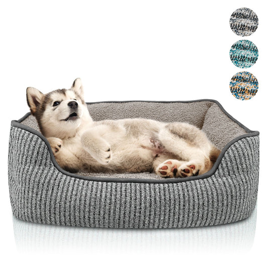 Bluzelle TeddyLounge Hundebett mit Teddyfell – Komfort & Stil für Haustiere S-53x42x18 cm Grau